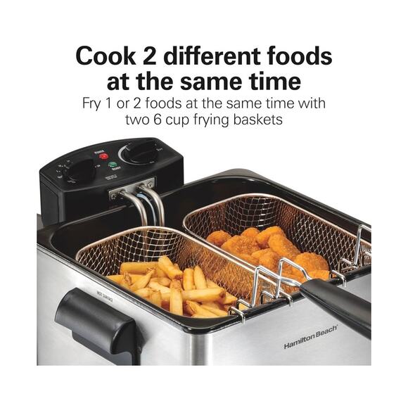 Electric Deep Fryer w/ 2 Baskets – 4.5L, 1800W, Stainless Steel, Adjustable Temp - Picture 6 of 7